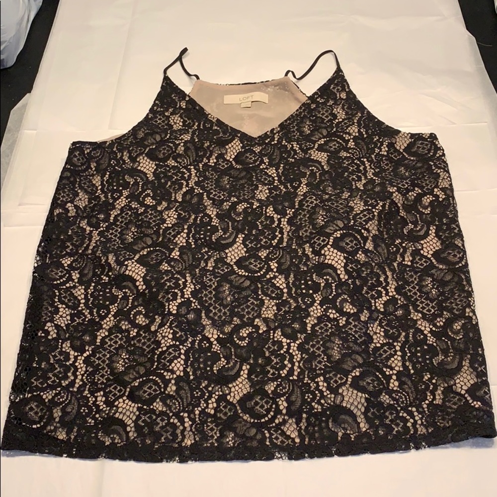 LOFT Black Lace Strapped Blouse - Size L
